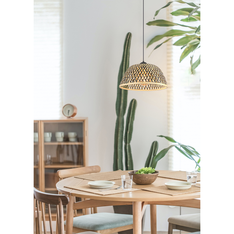 Závěsné svítidlo kov černé matné, bambus, přírodní barva, ø: 400mm, V: 1200mm, bez žárovky 1x E27 LED 15W 230V