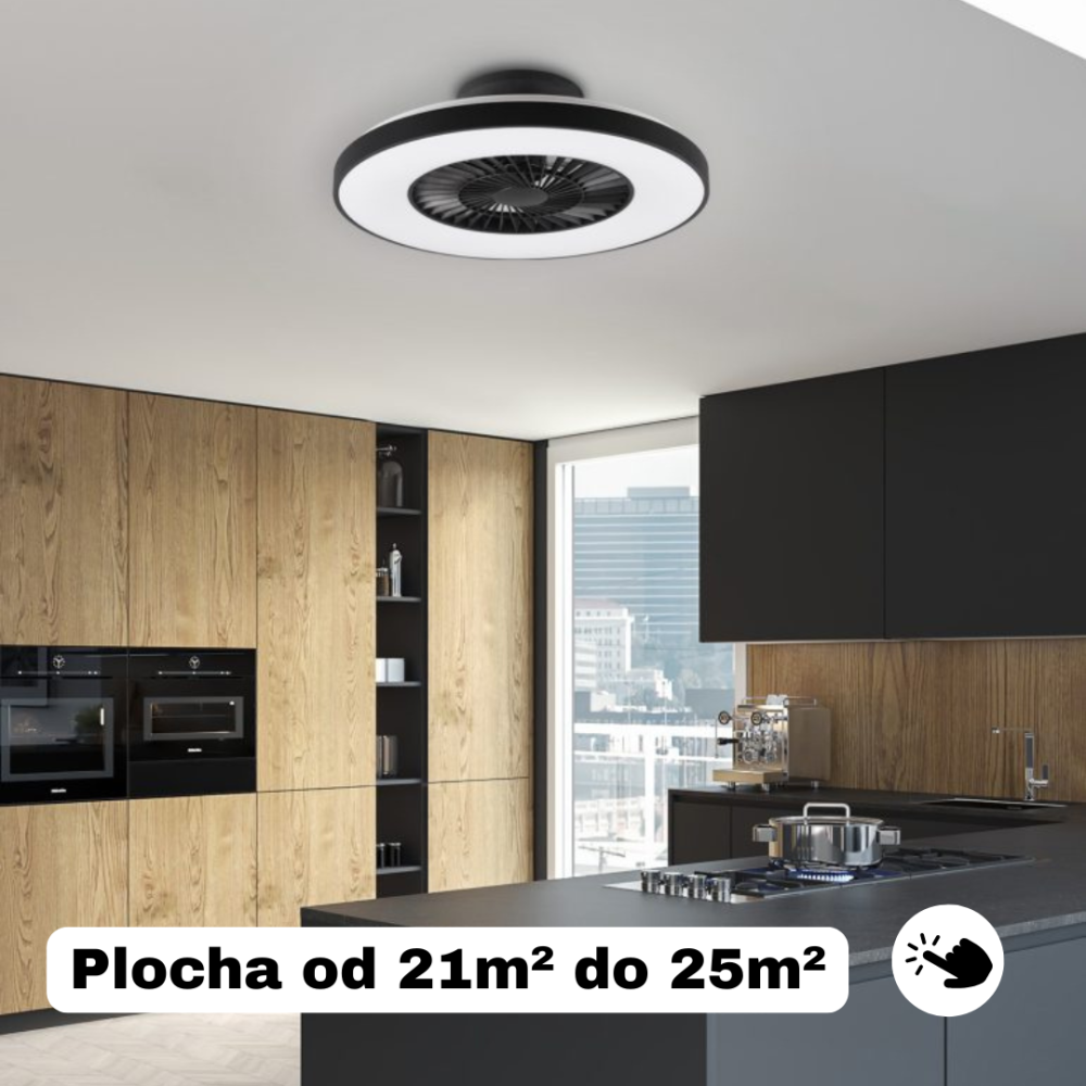 bílý černý stropní ventilátor do obývacího pokoje s plochou od 21 metrů čtverečních do 25 metrů čtverečních 