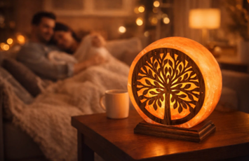 Rabalux solná lampa osvětlující klidný interiér