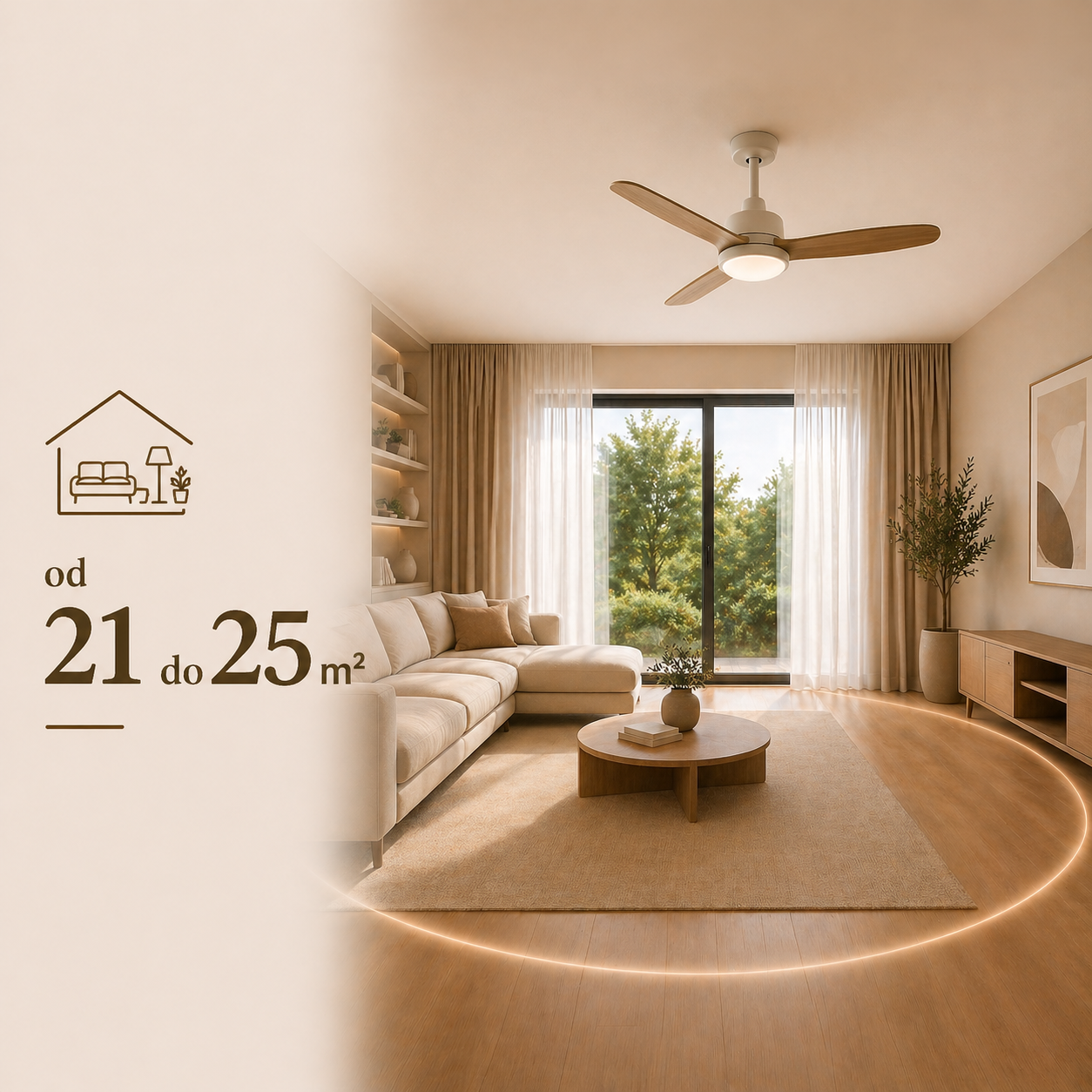 biely čierny stropný ventilátor do obývacej izby s plochou od 21 metrov štvorcových do 25 metrov štvorcových