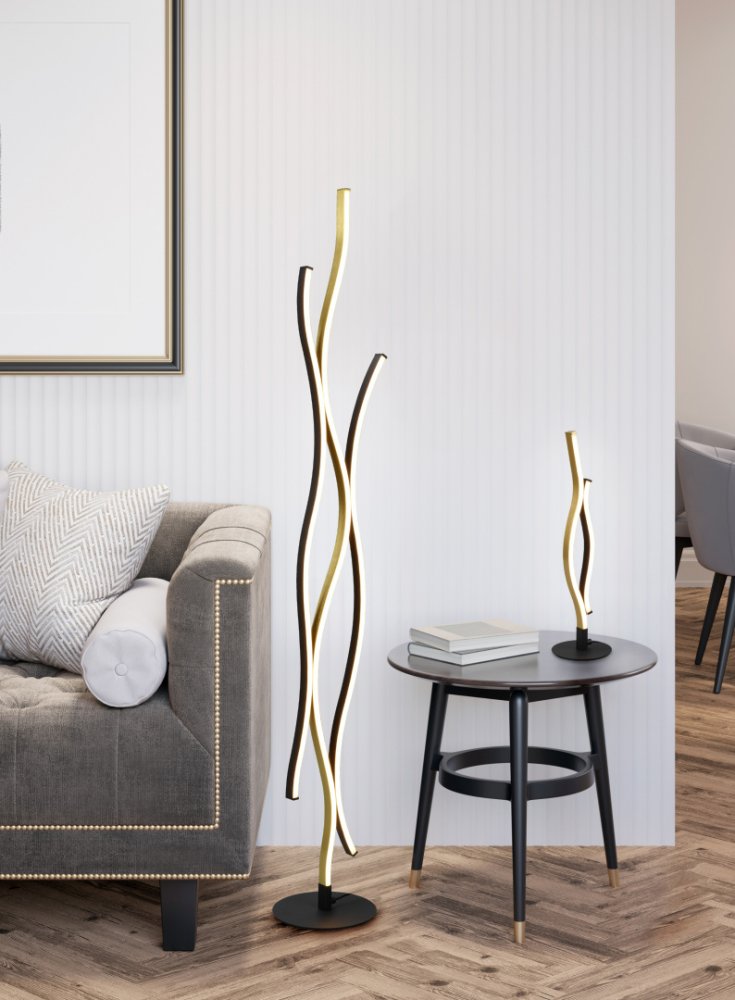 Moderní stojací lampa v geometrickém tvaru se zajímavým, nadčasovým designem do obývacího pokoje