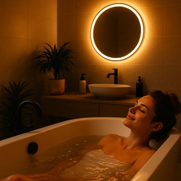 Večerní relax ve vaně při teplém světle