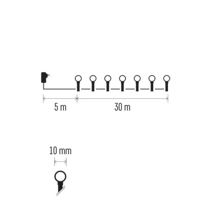 D5AC04 EMOS CHERRY Vianočná reťaz Cherry guľôčky 300 LED, zelený drôt, 30m, časovač, studená biela, IP44