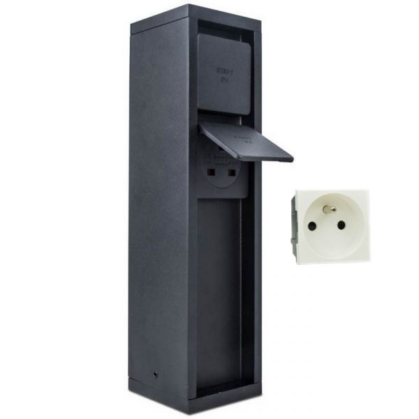 9702202012 LUTEC MAINS  vonkajšia zásuvková skrinka 3500W čierna IP54 (francúzky typ s kolíkovým uzemnením)