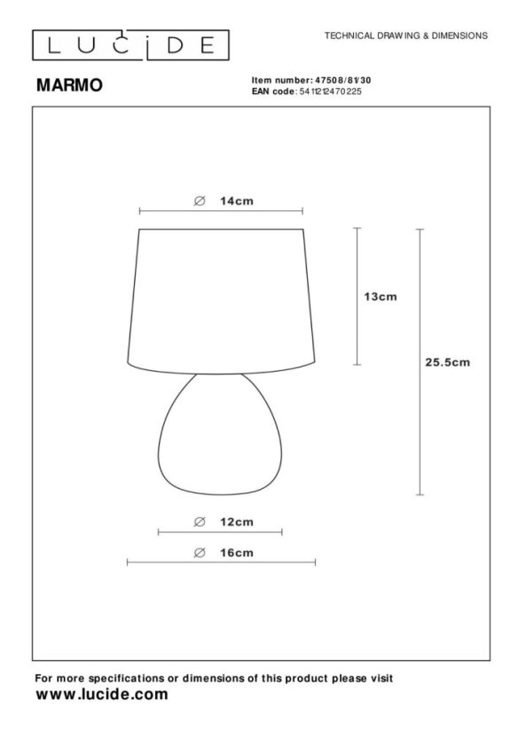 LUCIDE 47508/81/30 MARMO Lampička E14 1x40W čierna, biela