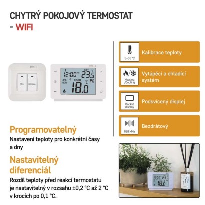 Emos P56211 GoSmart Bezdrátový pokojový termostat, bílá, WiFi