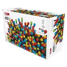 EMOS D5AM27 vianočná reťaz - guľôčky CHERRY 480 LED 48m 9W multicolor, IP44, farba drôtu - zelená, časovač, adaptér