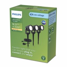 Philips 8720169386976 GardenLink Low Volt 24V  Reuel Starter Kit vonkajšie zapichovacie svietidlo/reflektor LED V125mm + hrot145mm 1,5W/180lm 2700K IP44 čierna 3-set+napájací zdroj+kábel 5m