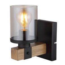 GLOBO 15555W LILA nástenné svietidlo 1xE27 matná čierna, drevo, dymová