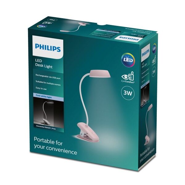 Philips 8719514396876 Donutclip dotyková štipcová lampička s lupou LED 3W/175lm 4000K USB  ružová stmievateľná