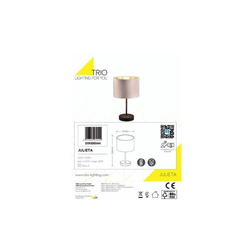 TRIO 519000144 JULIETA stolná lampička 1xE27 V330mm čierna, béžová
