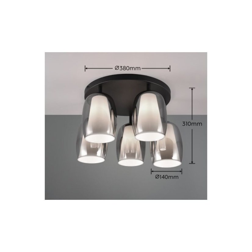 TRIO SELECT 617500554 BARRET stropní svítidlo D480mm 5xE14 černá matná, kouřová