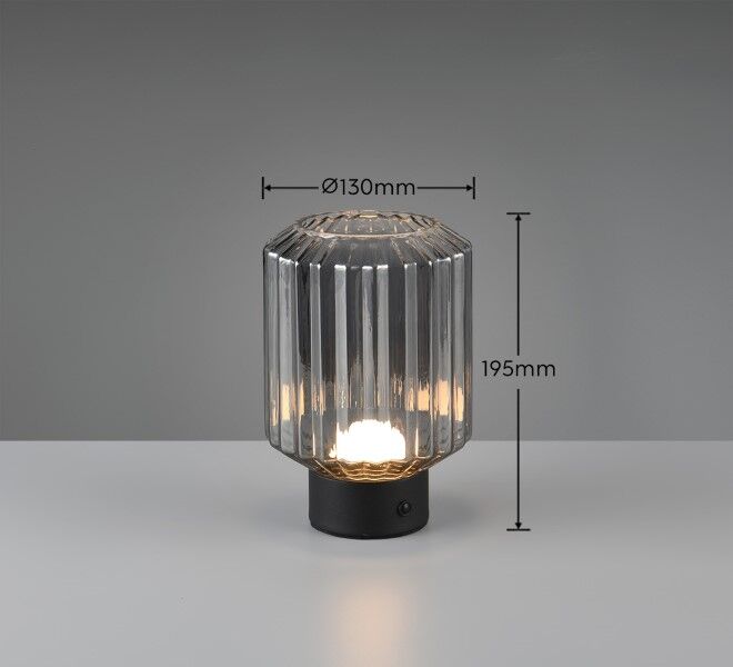 TRIO Reality R57761154 LORD dotyková stolná lampička SMD LED 1,5W/100lm 3000K čierna matná, dymová, nabíjateľná batéria, USB-C port