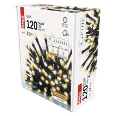 EMOS D4AN02 vánoční řetěz CLASSIC 120 LED 12m 3,6W studená/teplá bílá, IP44, barva drátu - černá, časovač, adaptér