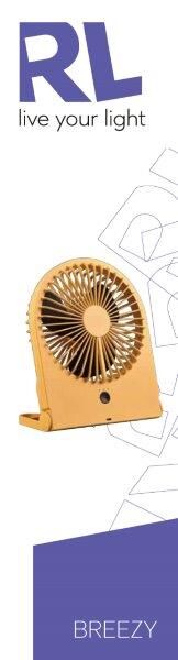 TRIO Reality R044-83 BREEZY ventilátor 3 rýchlostné stupne, nabíjateľná batéria, USB-C port, okrová