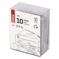 EMOS D3AC06 vánoční řetěz nano 10 LED 0,9m 0,6W studená bílá, barva drátu - stříbrná, časovač, 2xAA excl.