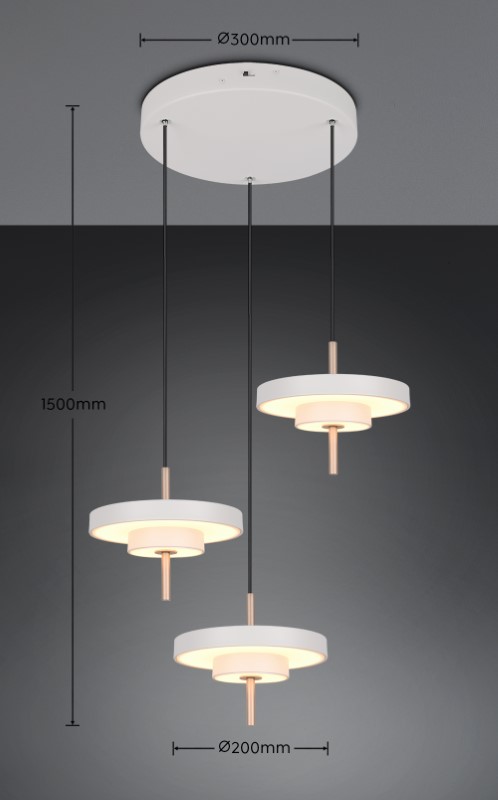 TRIO 340230376 KEATON závesné svietidlo D450mm SMD LED 3x10W/1200lm 2300+3000+4000K svetlošedá, switchdimmer