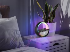 Stolové svietidlo 1x LED čierna, opálová IP20 GLOBO lighting SOUNDRA 39907S bez adaptéra, hodiny, reproduktor, RGB, USB kábel, vrátane batérie