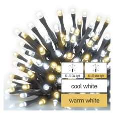 EMOS D4AN04 vánoční řetěz CLASSIC 80 LED 8m 3,6W studená/teplá bílá, IP44, barva drátu - černá, časovač, adaptér