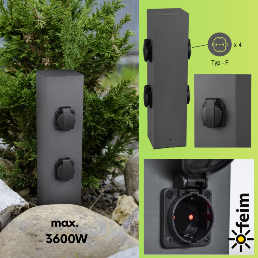 9964-42 TRIO GARDEN SOCKET vonkajší zásuvkový záhradný stĺpik so 4 zásuvkami max.3600W antracit