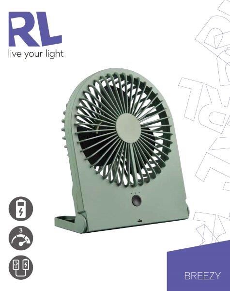TRIO Reality R044-49 BREEZY ventilátor 3 rýchlostné stupne, nabíjateľná batéria, USB-C port, pistáciová