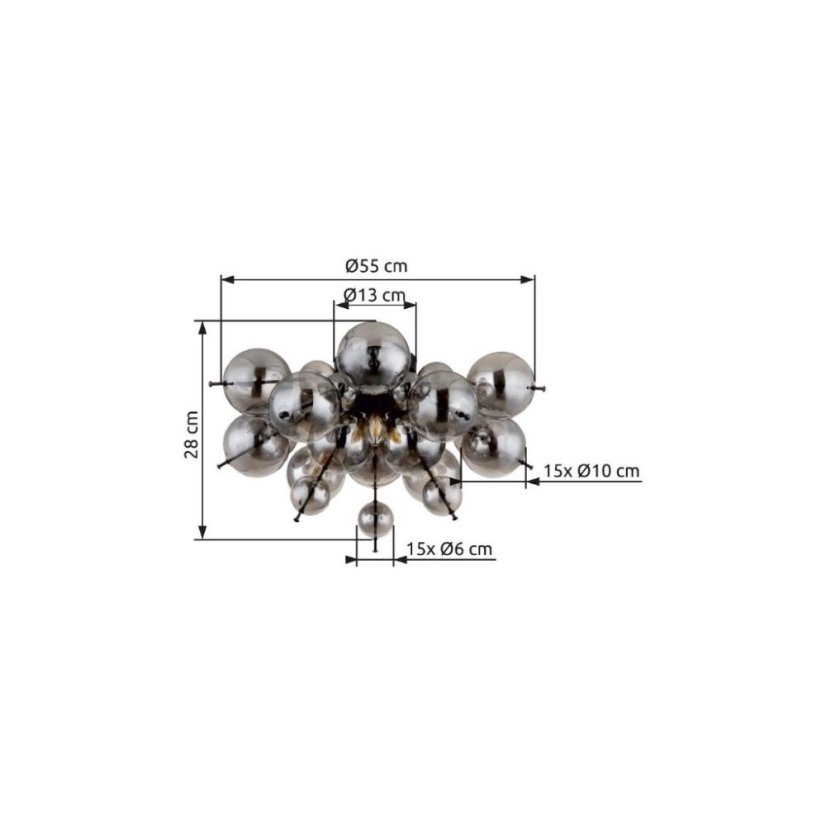 GLOBO 15633DS UDO stropní svítidlo D550mm 3xE14 černá matná, kouřová