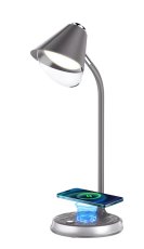 Immax 08972L FINCH stolní lampa LED 9W 150-450lm 3000-6000K, šedá, stříbrná, stmívatelné, Qi bezdrátové nabíjení pro chytré telefony, CCT
