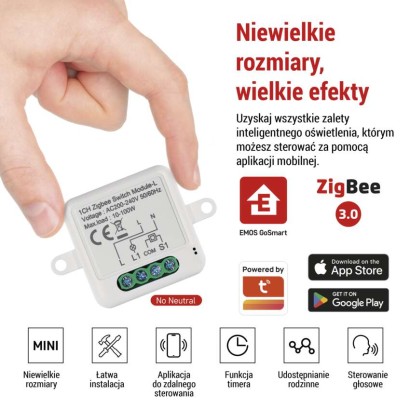 EMOS H5103 GoSmart spínací modul 1-kanálový nevyžaduje N vodič ZigBee