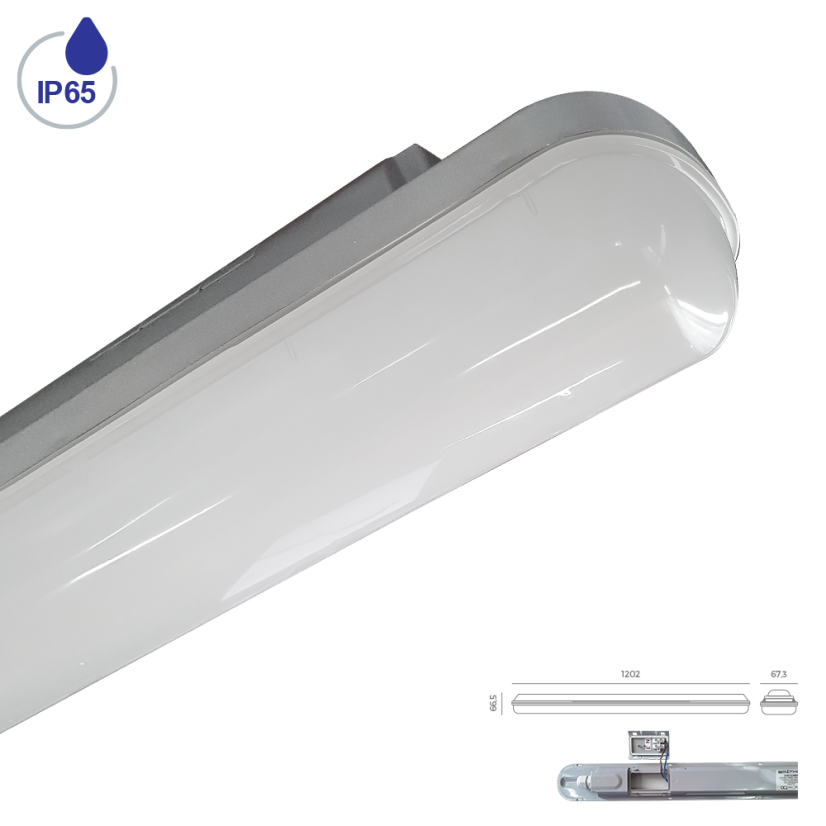 EMITHOR 31602 ELMINA technické podhledové svítidlo LED 1202mm 36W/2850lm 4000K IP65 šedá, opál