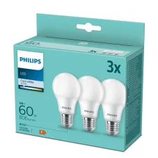 Philips LED 9W / 60W 806lm A60 E27 4000K CW FR ND 3-set