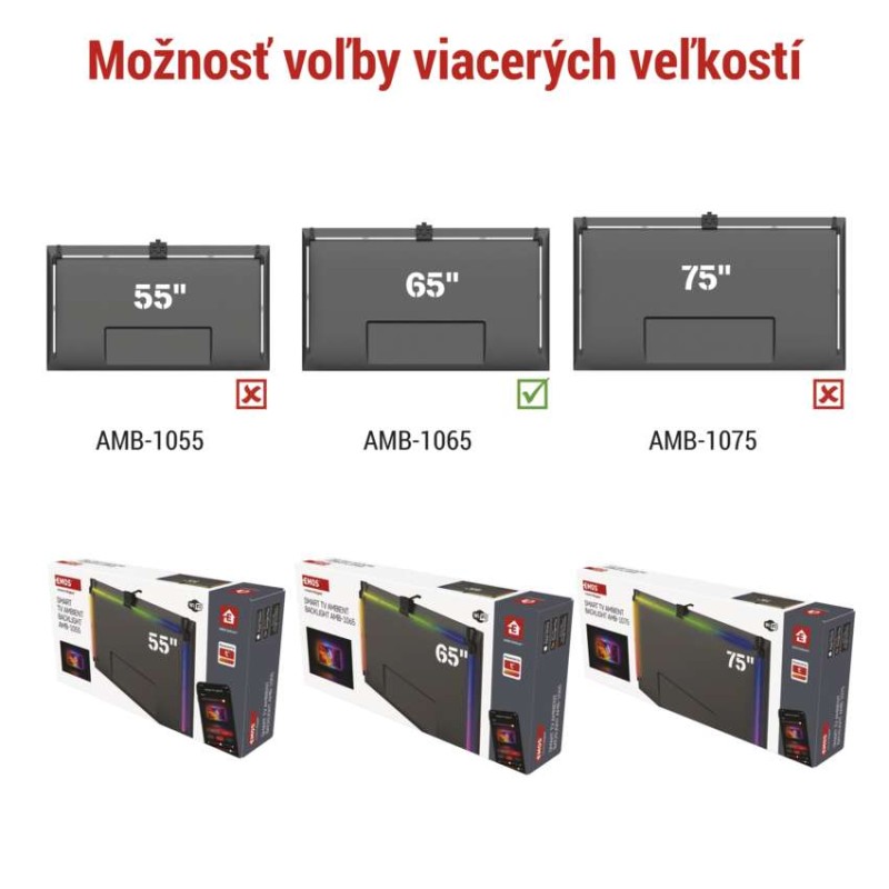 EMOS 1551650000 GoSmart LED pás za TV 65“ (164 cm) 24W 610lm čierna/biela