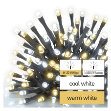 EMOS D4AN01 vánoční řetěz CLASSIC 80 LED 8m 3,6W studená/teplá bílá, IP44, barva drátu - černá, časovač, adaptér
