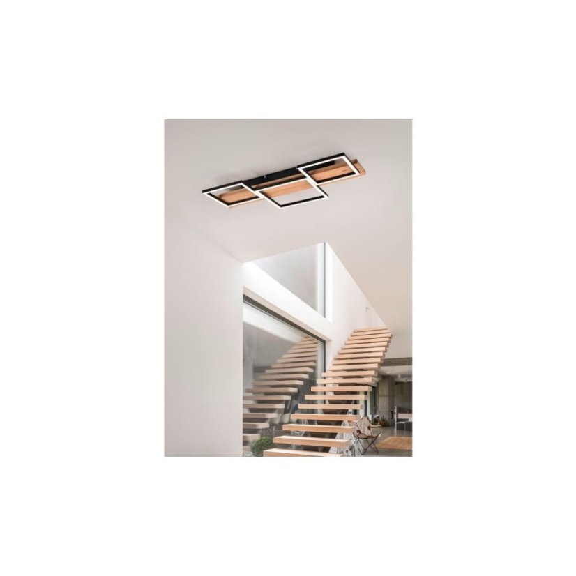 TRIO 622910332 HARPER stropní svítidlo SMD LED 30W/4000lm 3000K černá matná, drěvo, switchdimmer