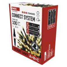 EMOS D1AW01 spojovací vánoční řetěz s napájecím zdrojem CLASSIC 100 LED 10m 12W teplá bílá, IP44, barva drátu - černá, časovač, adaptér