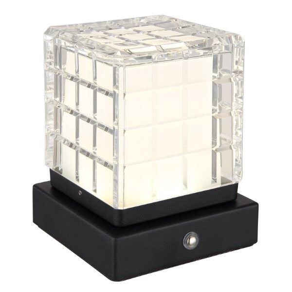 GLOBO 21009S LUNKI dotyková stolná lampička LED V100mm 2,5W/206lm 2700+6500+4000K čierna, priehľadná, vrátane batérie CR18650 1800mAh 3,7V, USB-A 2.0 - USB-C