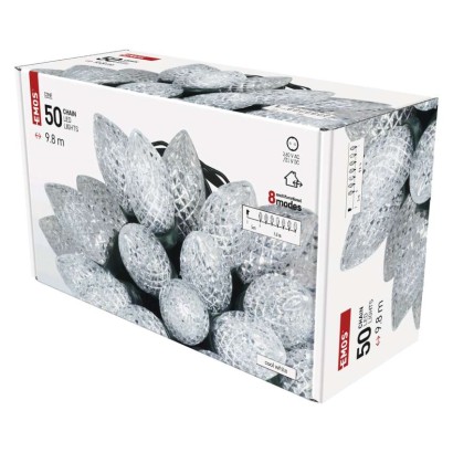 D5ZC01 EMOS Retro vánoční řetěz LED – šišky 9,8m zelený drát, studená bílá, 8 módů, IP44