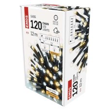 EMOS D4AN05 vánoční řetěz CLASSIC 120 LED 12m 3,6W studená/teplá bílá, IP44, barva drátu - černá, časovač, adaptér
