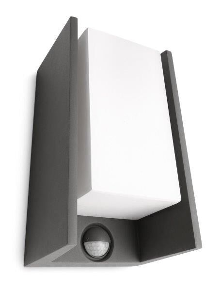 Philips 16352/93/PN Bridge vonkajšie nástenné svietidlo E27 1x42W IP44 antracitové s pohybovým čidlom