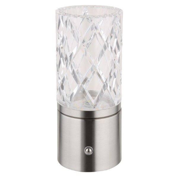 GLOBO 21010N LUNKI dotyková stolná lampička V190mm LED 2,5W/185lm 2700+6500+4000K matný nikel, priehľadná, vrátane batérie CR18650 1800mAh 3,7V, USB-A 2.0 - USB-C