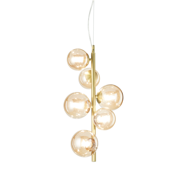 Ideal Lux 317793 PERLAGE závěsné svítidlo 6xG9 D260mm saténová mosadz, jantarová