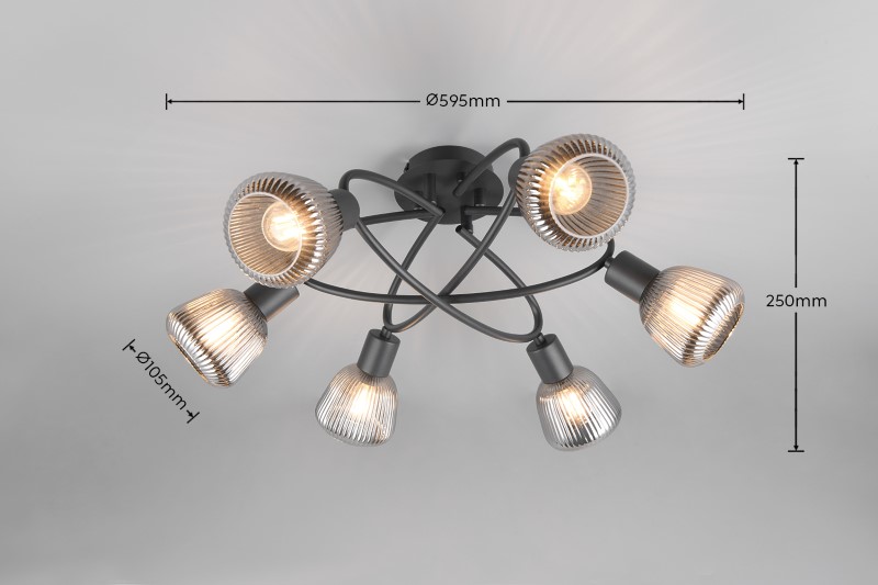 TRIO 662800632 TARIFA stropné svietidlo D590mm 6xE14 čierna matná