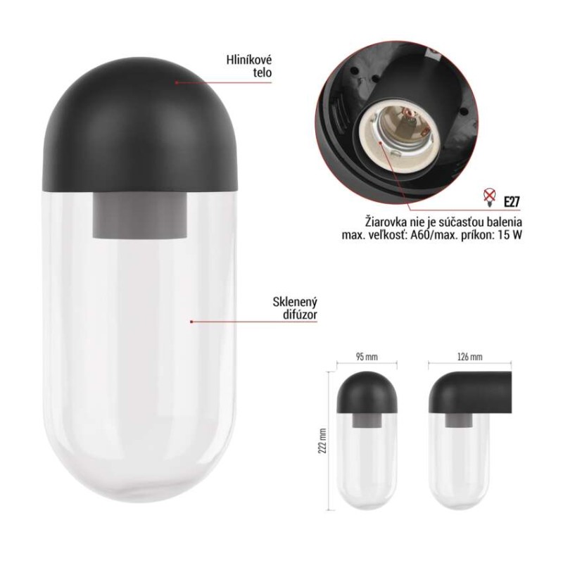 EMOS ZGG010P CASSIA venkovní nástěnné svítidlo E27 126 × 95 × 222  IP44 antracit