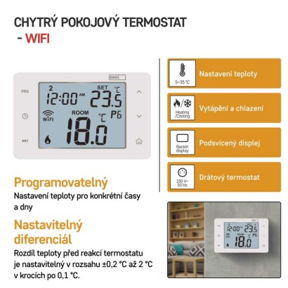 Emos P56201 GoSmart Digitální pokojový termostat, bílá, Wi-Fi