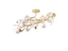 Stropné svietidlo 70 cm 6x G9 zlaté s keramickými bielymi lístkami Zuma Line LEAF MX2858-6-EGN