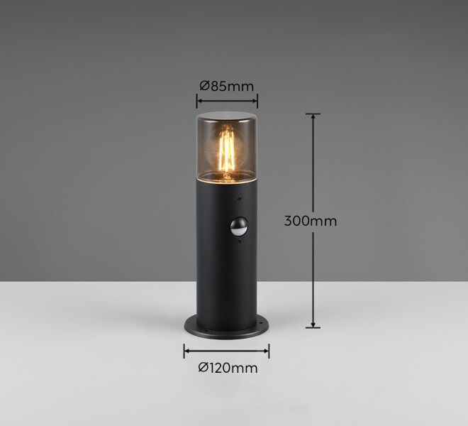 TRIO 522260132 HOOSIC vonkajšie stojanové svietidlo/stĺpik so senzorom V300mm 1xE27 IP44 čierna matná, dymová