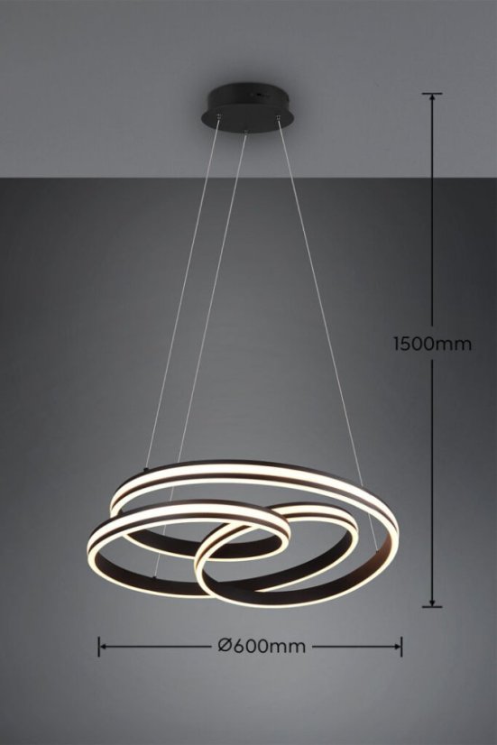 TRIO 326210132 NURIA/YARA závesné svietidlo LED D600mm 60W/7200lm 2300+3000+4000K matná čierna, switchdimmer