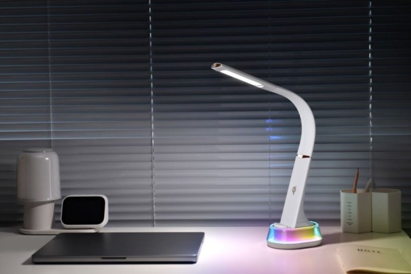 Immax 08974L CORELLA stolní lampa LED 7W 150-450lm 3000-5500K RGB podsvícení, bílá, zlatá, dotykové ovládání, noční podsvícení, stmívatelné, RGB, CCT