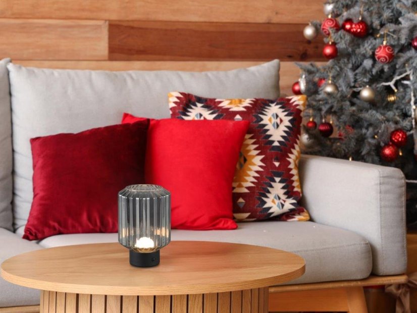 TRIO Reality R57761154 LORD dotyková stolná lampička SMD LED 1,5W/100lm 3000K čierna matná, dymová, nabíjateľná batéria, USB-C port