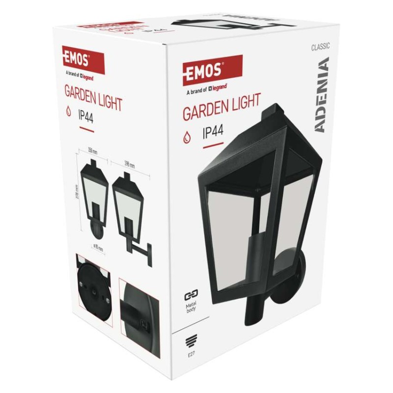 Emos ZGB010P ADENIA venkovní nástěnné svítidlo E27 198 × 150 × 278 mm  IP44 černá