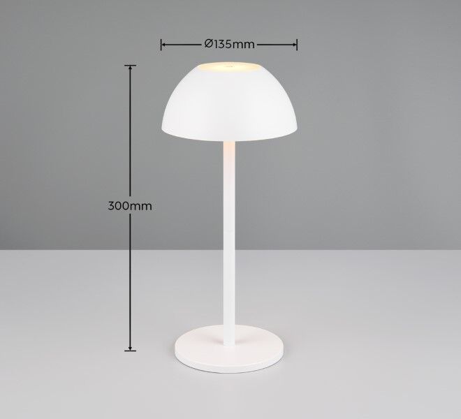 TRIO Reality R54106131 RICARDO vonkajšia dotyková stolná lampa SMD LED V300mm 1,7W/240lm 3000K IP54 biela matná, nabíjateľná batéria, USB-C port